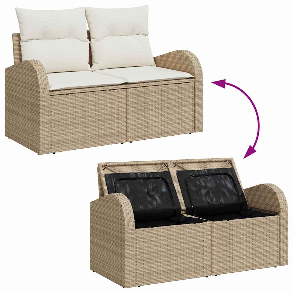 Gartensofa mit Kissen Beige 124 x 62 x 69cm Poly-Rattan